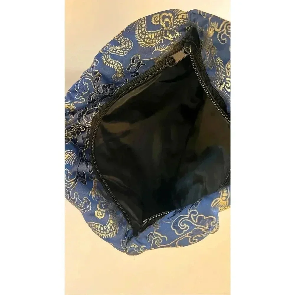 Vintage Unbranded Small Asian Inspired‎ Dragon Fabric Shoulder Bag Purse Blue